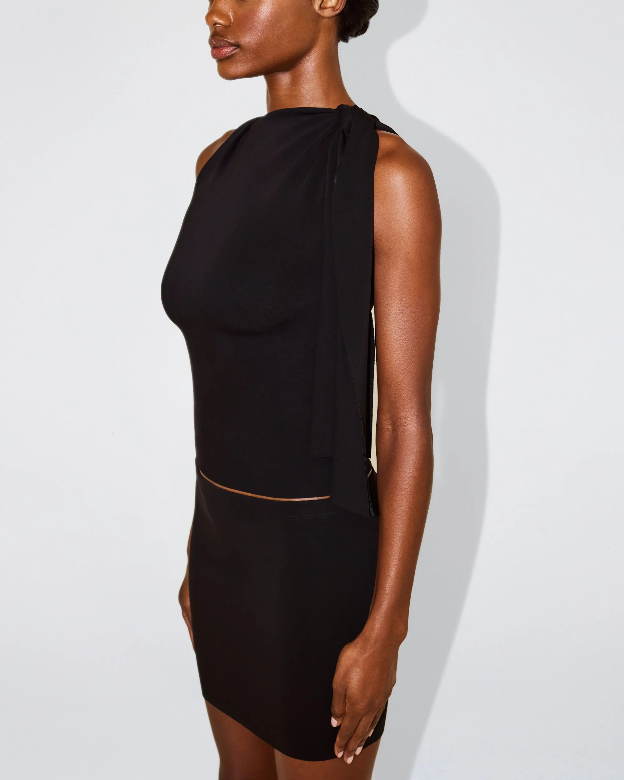 Sueded Stretch Knotted Top | Black sold by KHY product image thumbnail 5