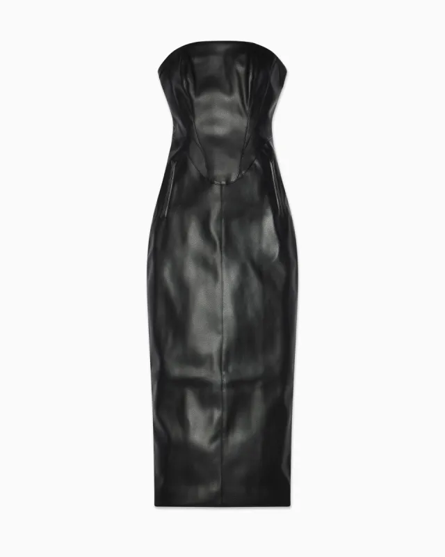 Faux Leather Strapless Long Dress | Black sold by KHY