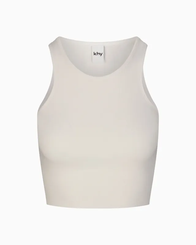 Cropped Raw Hem Rib Tank | Ecru sold by KHY