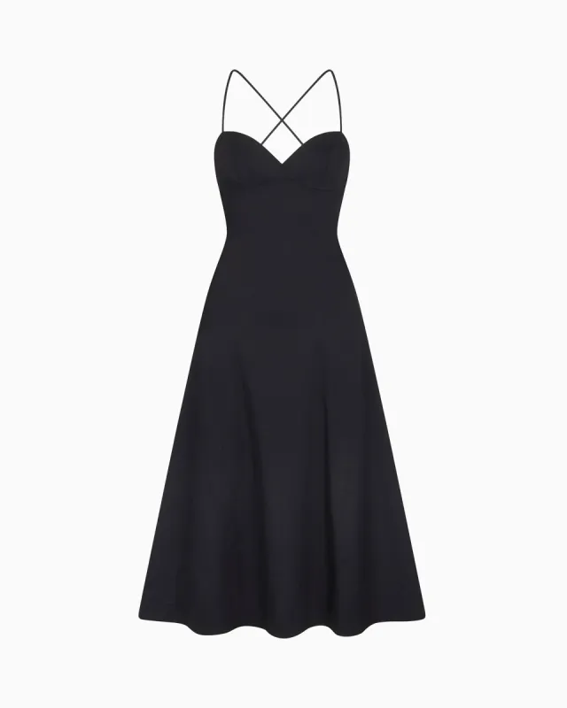 Poplin Low Back Midi Dress | Black sold by KHY