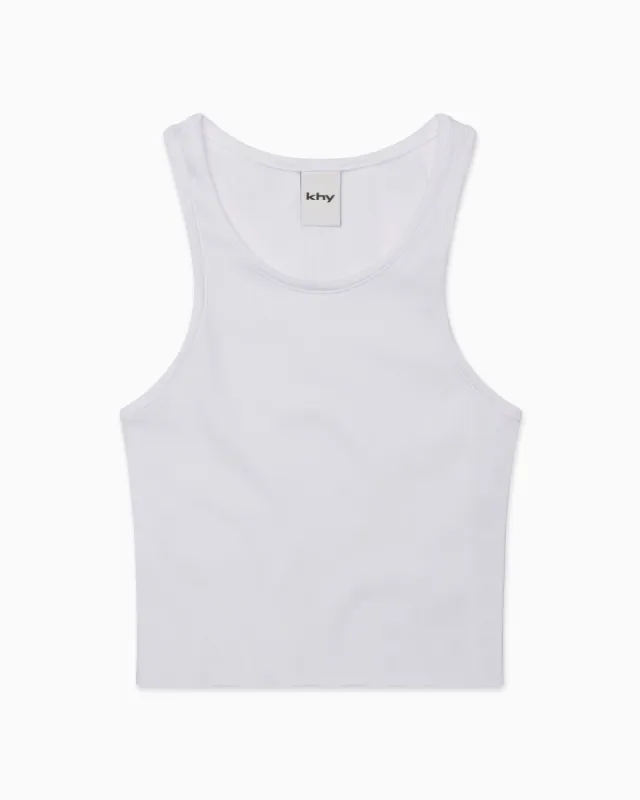 Cropped Raw Hem Rib Tank | White sold by KHY