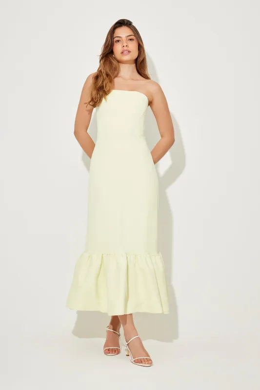 The Ultimate Muse Strapless Peplum Hem Midi Dress sold by Odd Muse