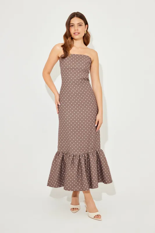 The Ultimate Muse Strapless Peplum Hem Midi Dress sold by Odd Muse