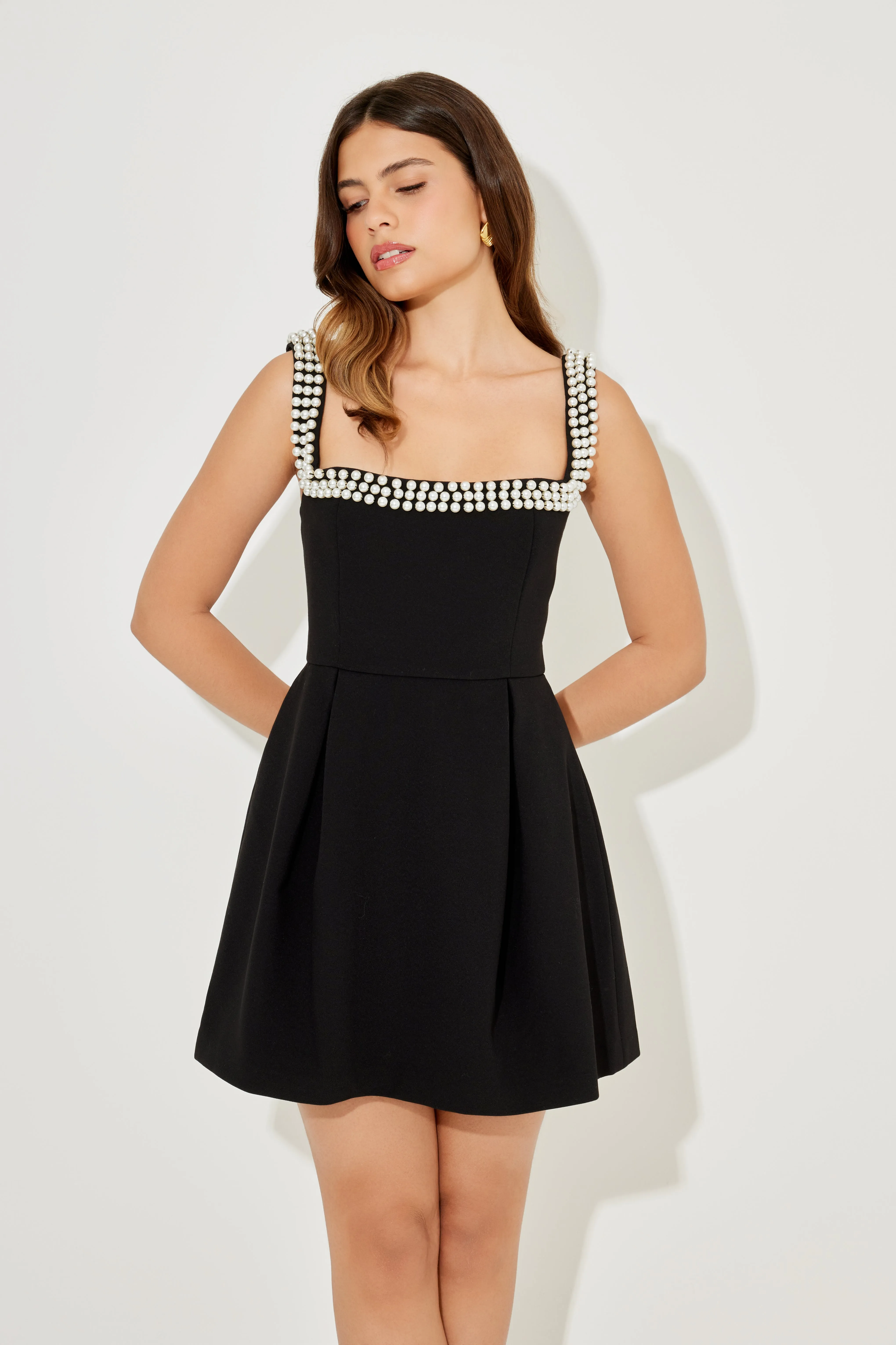 The Ultimate Muse Pearl Trim Mini Dress sold by Odd Muse