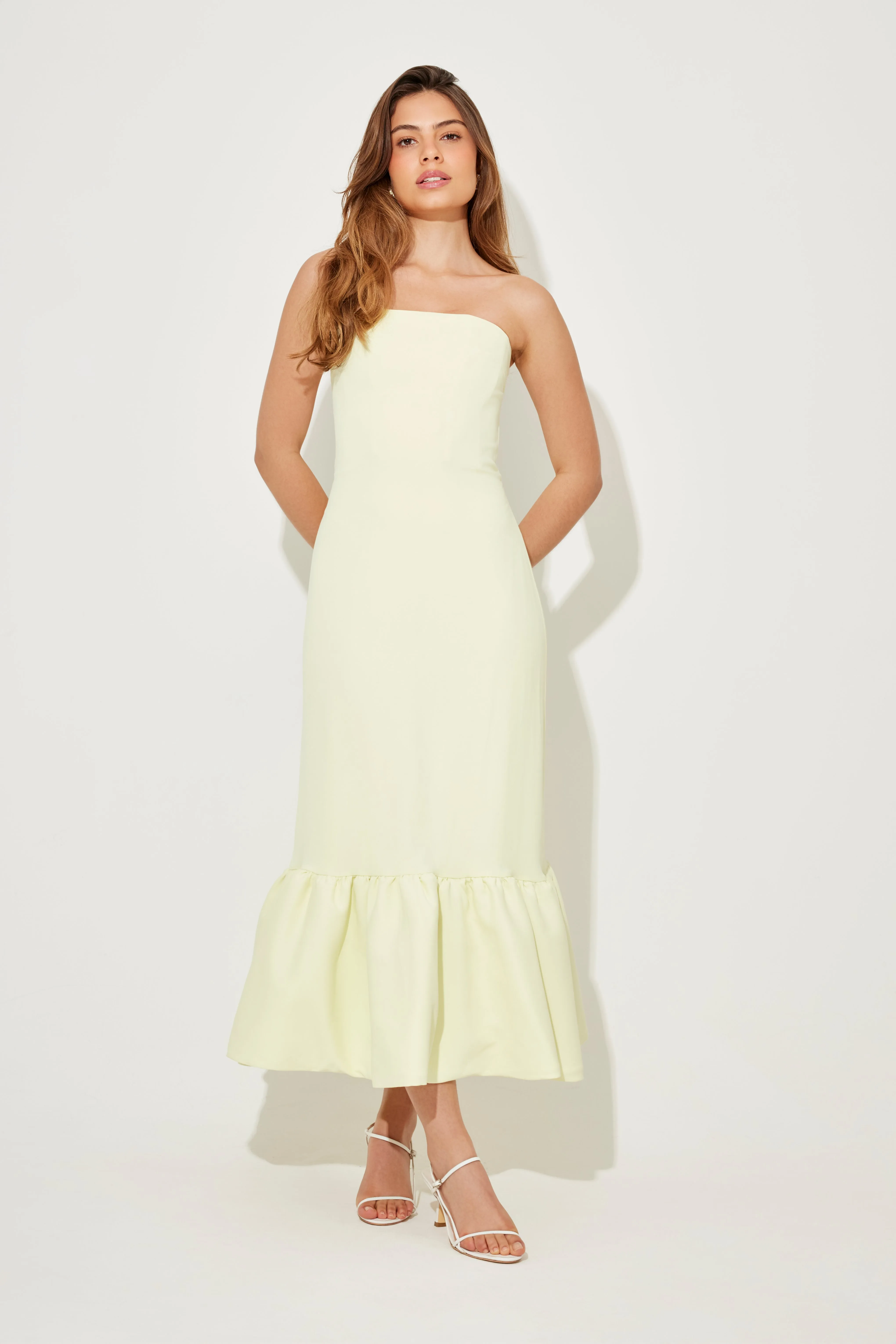 Strapless Peplum Hem Midi Dress sold by Odd Muse