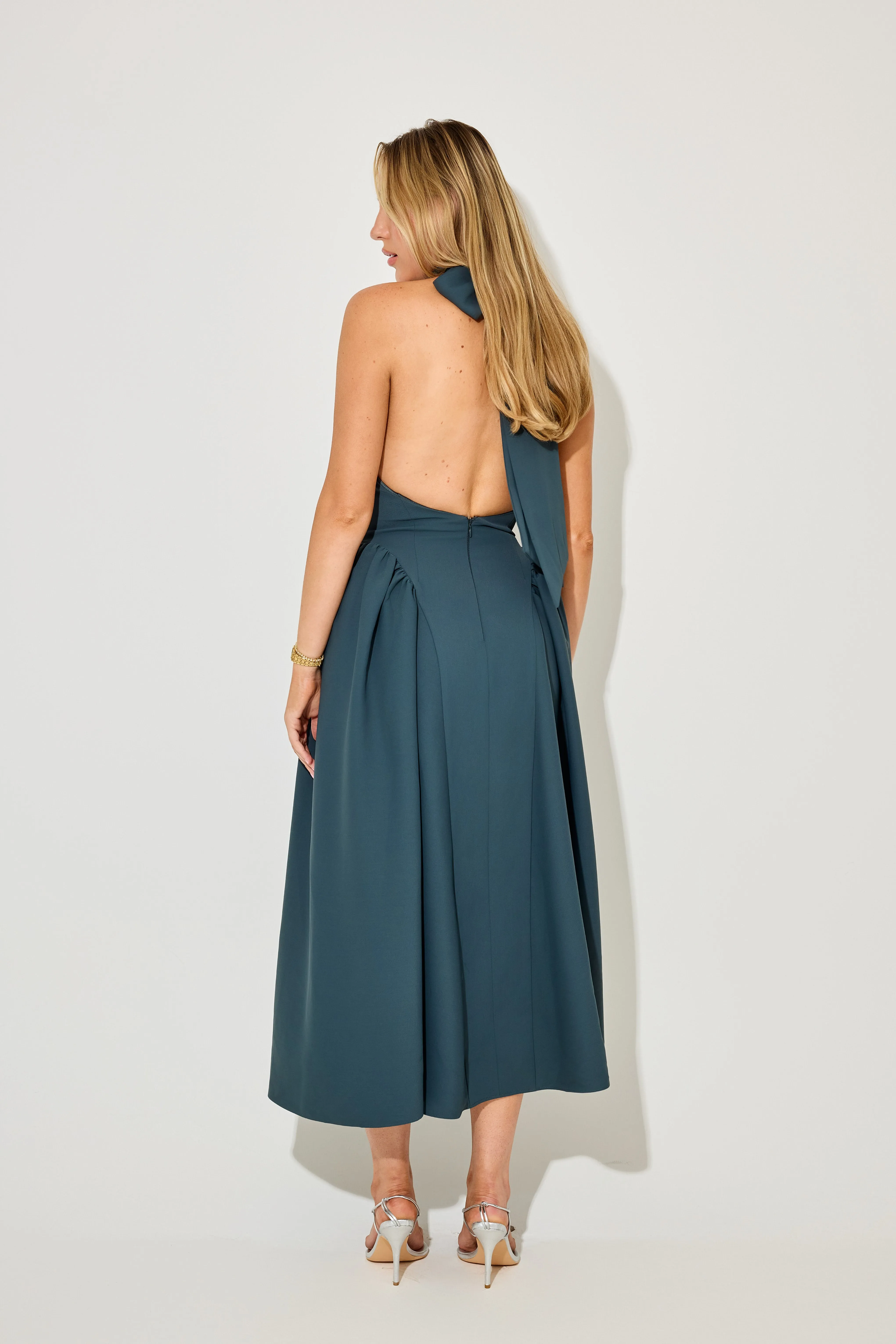 Tie Neck Gathered Detail Midi Dress sold by Odd Muse product image thumbnail 4