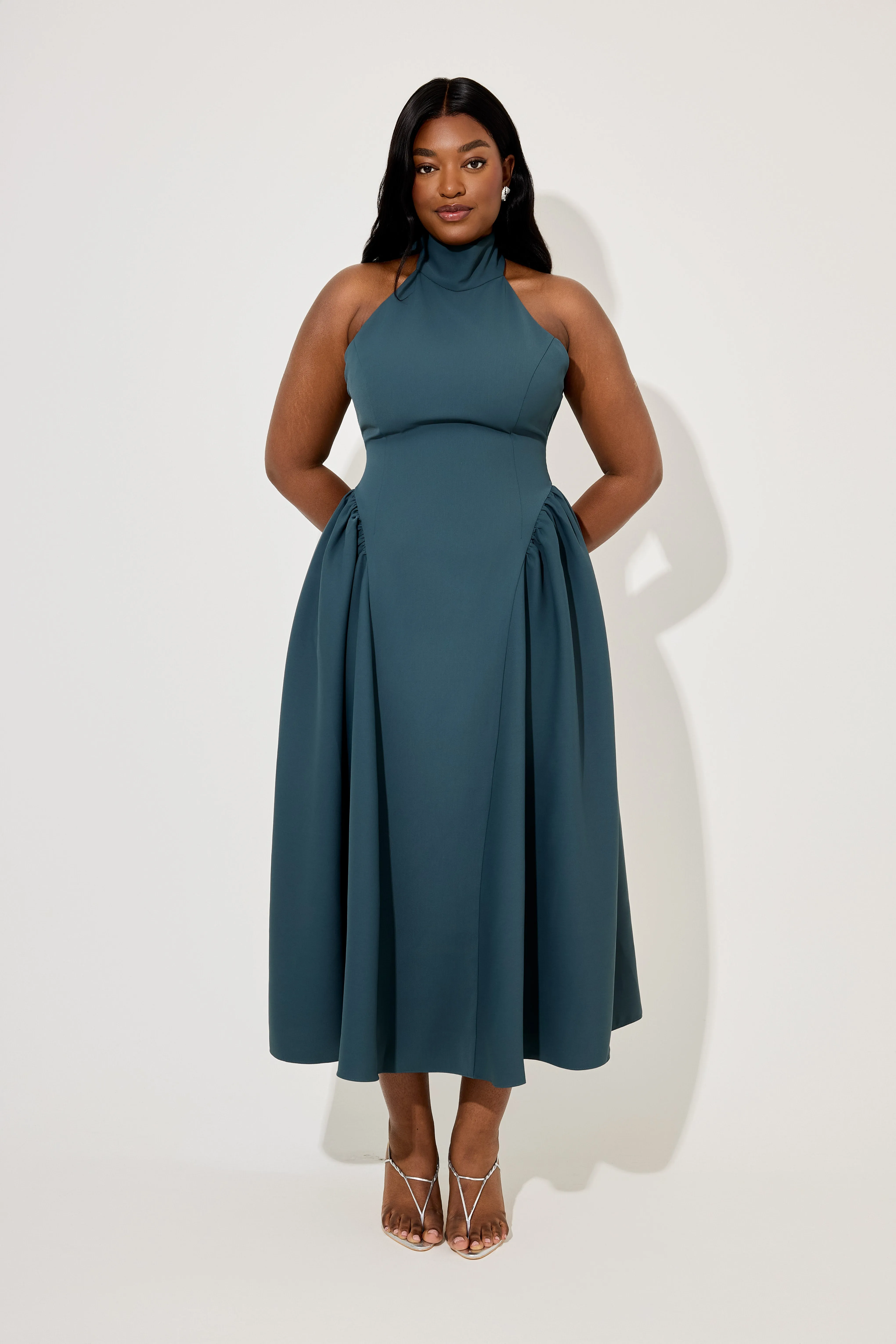 Tie Neck Gathered Detail Midi Dress sold by Odd Muse product image thumbnail 5