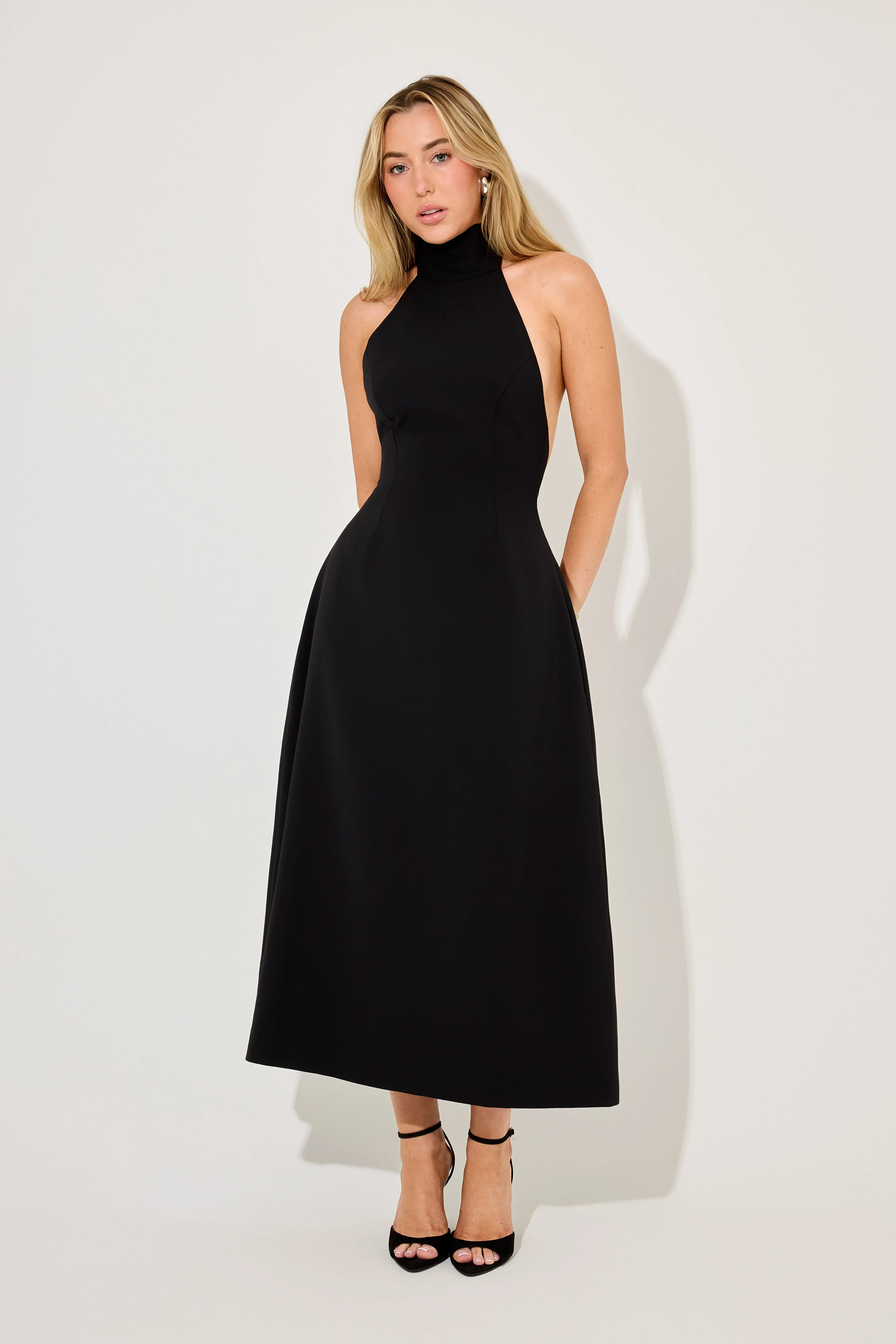 Tie Neck Volume Skirt Midi Dress sold by Odd Muse