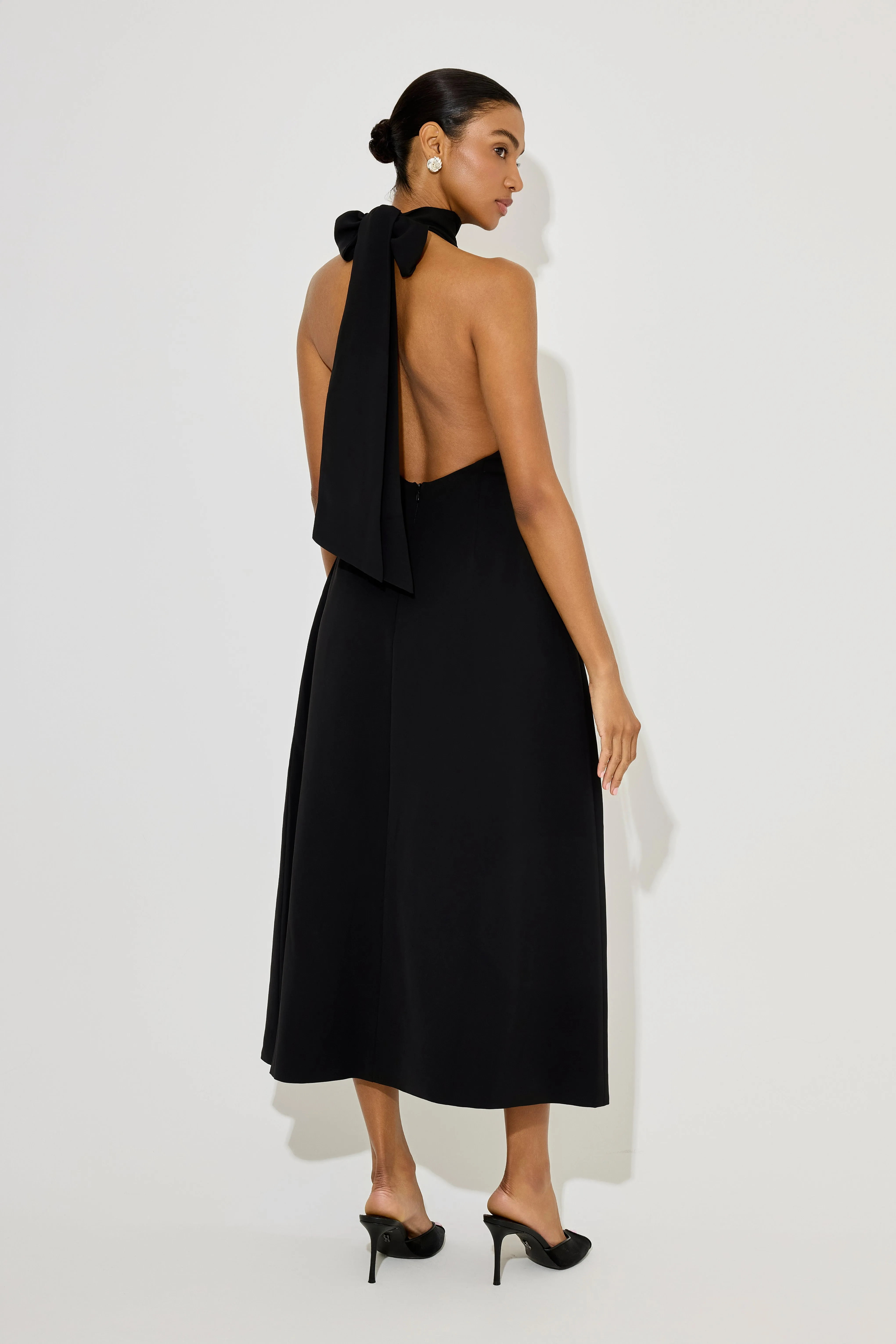 Tie Neck Volume Skirt Midi Dress sold by Odd Muse product image thumbnail 5