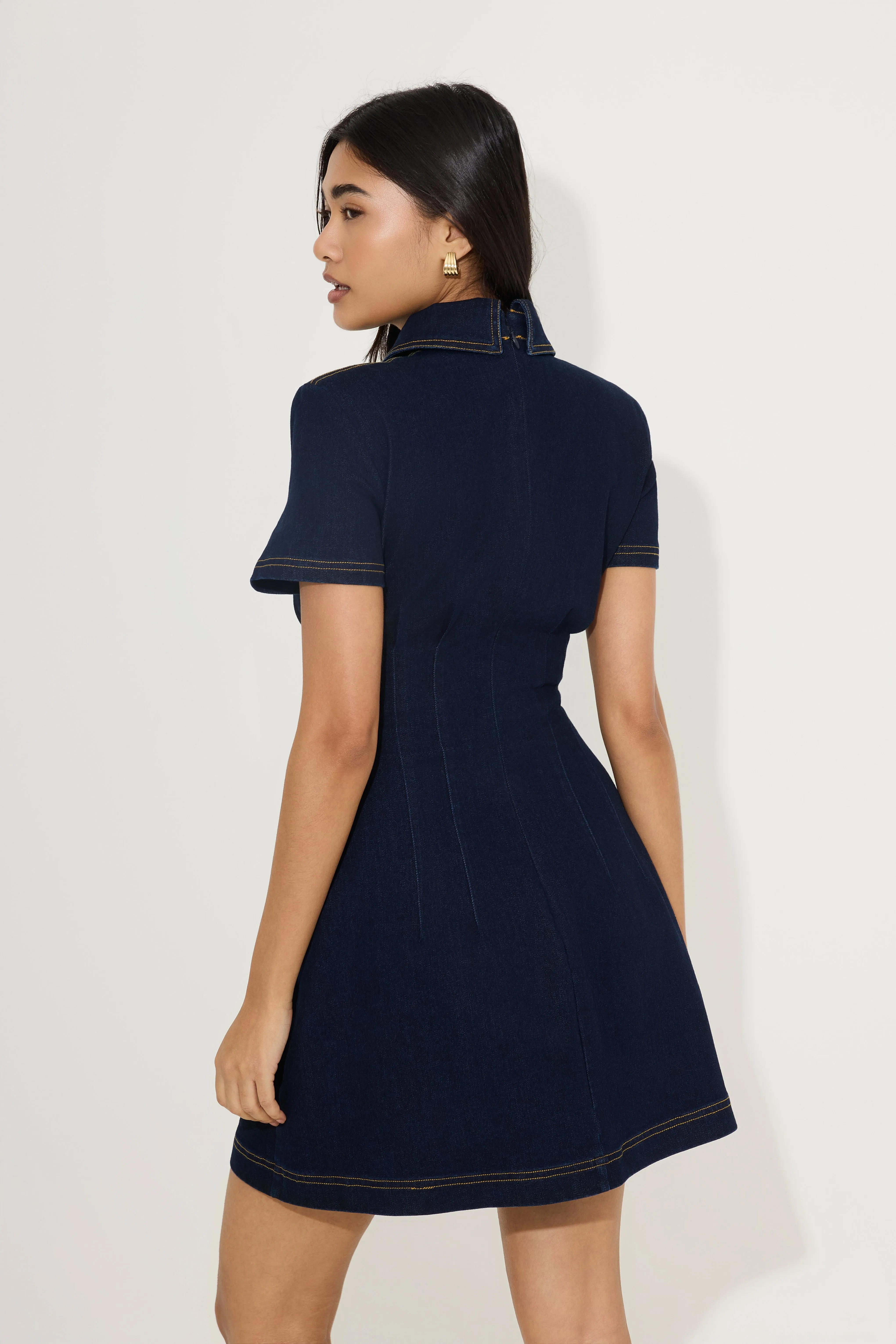 Cotton Mix Denim Collared Mini Dress sold by Odd Muse product image thumbnail 4