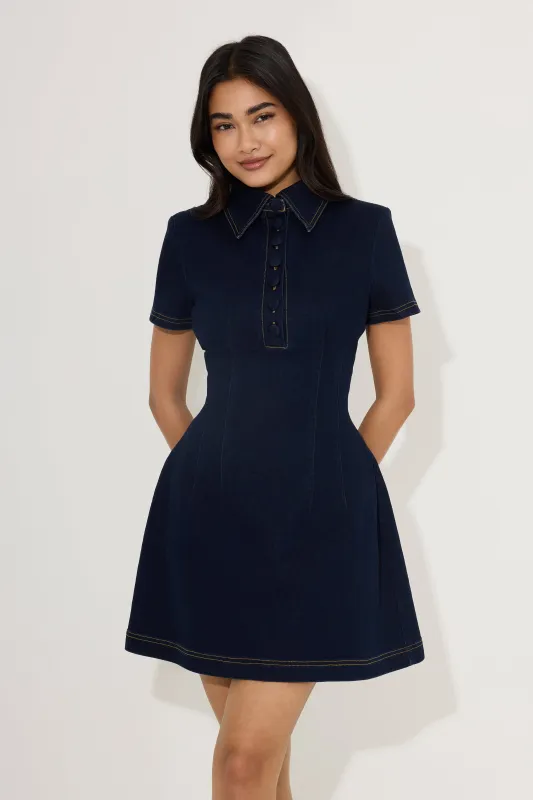 Cotton Mix Denim Collared Mini Dress made by Odd Muse