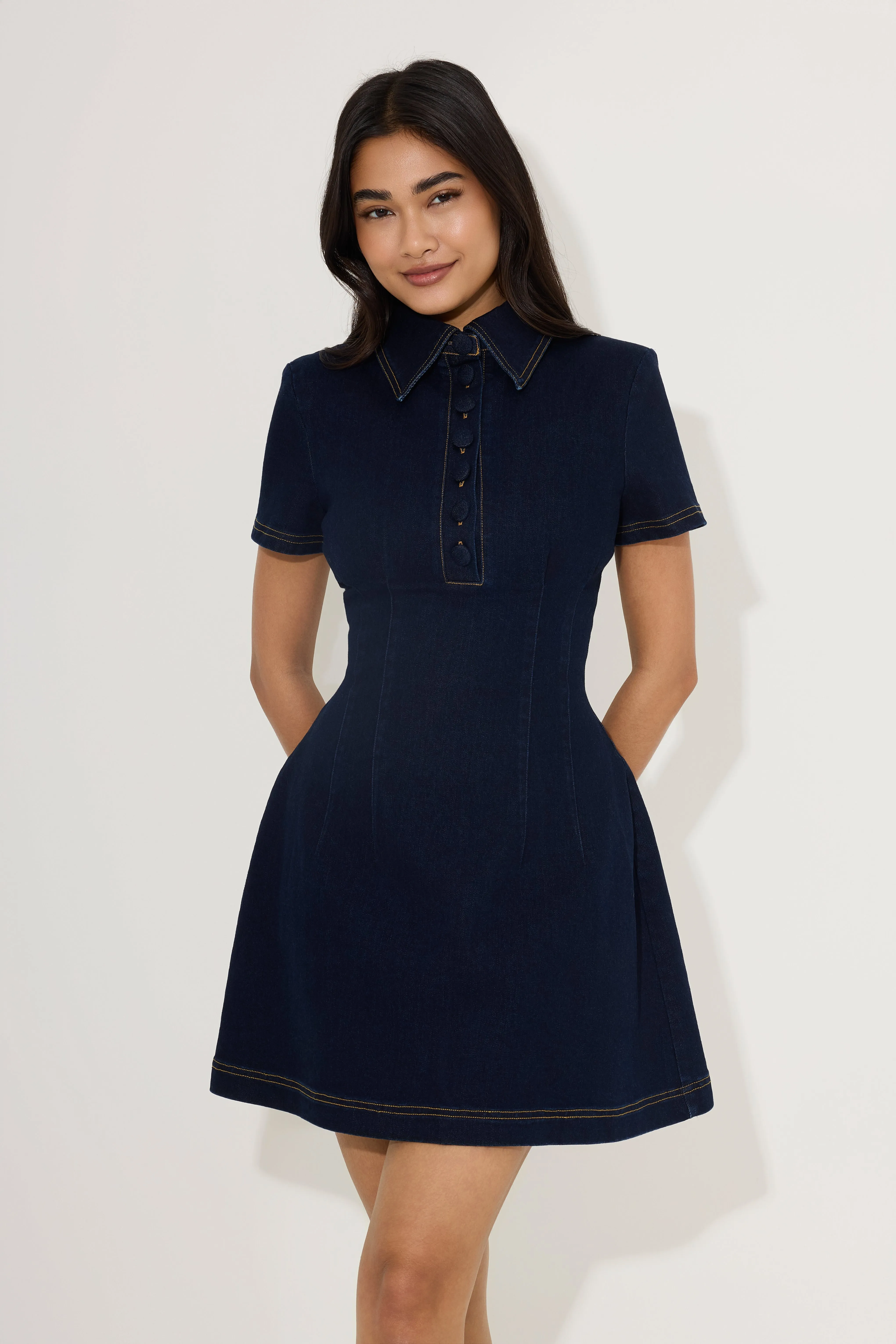 Cotton Mix Denim Collared Mini Dress sold by Odd Muse