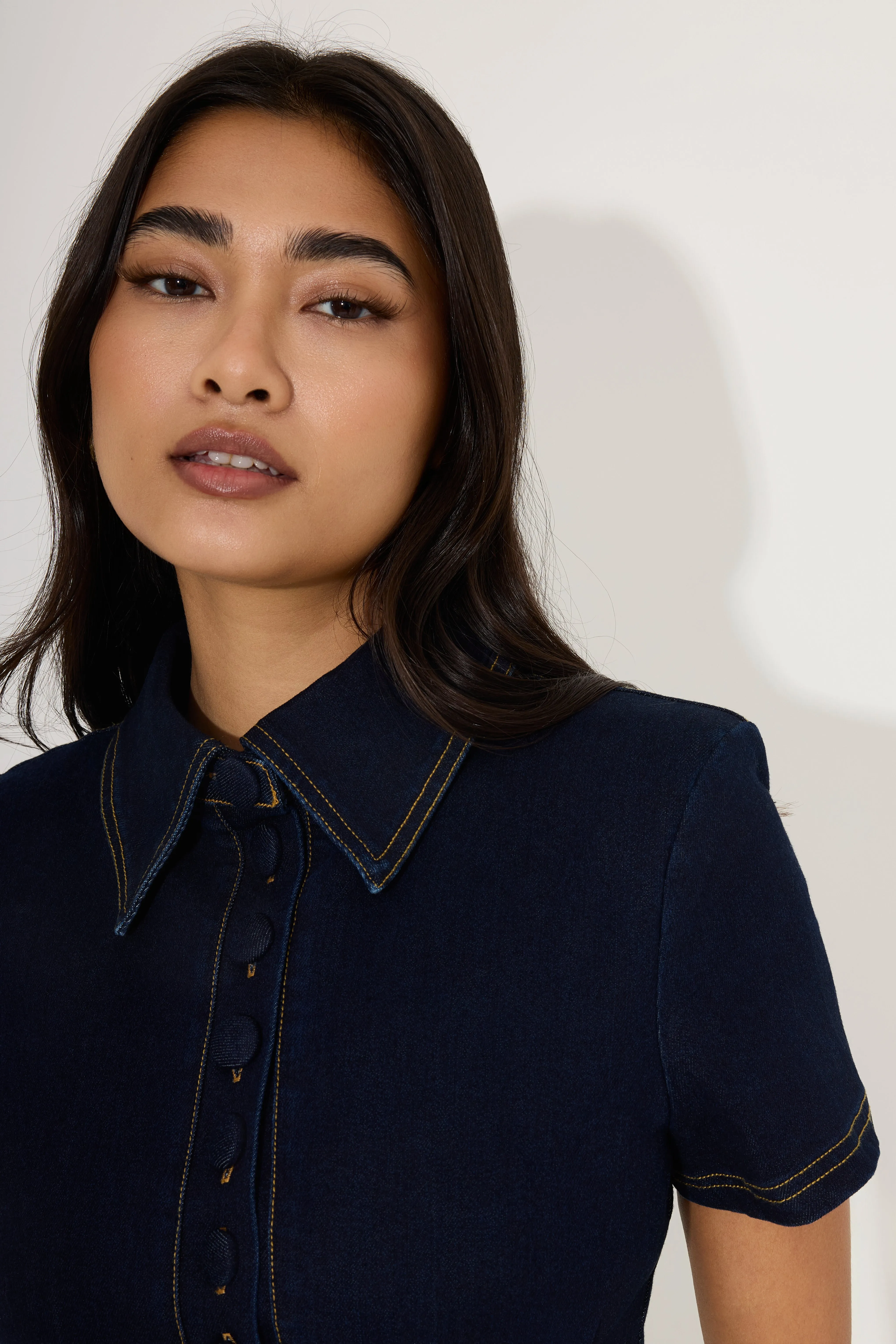 Cotton Mix Denim Collared Mini Dress sold by Odd Muse product image thumbnail 3