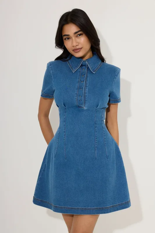 Cotton Mix Denim Collared Mini Dress made by Odd Muse