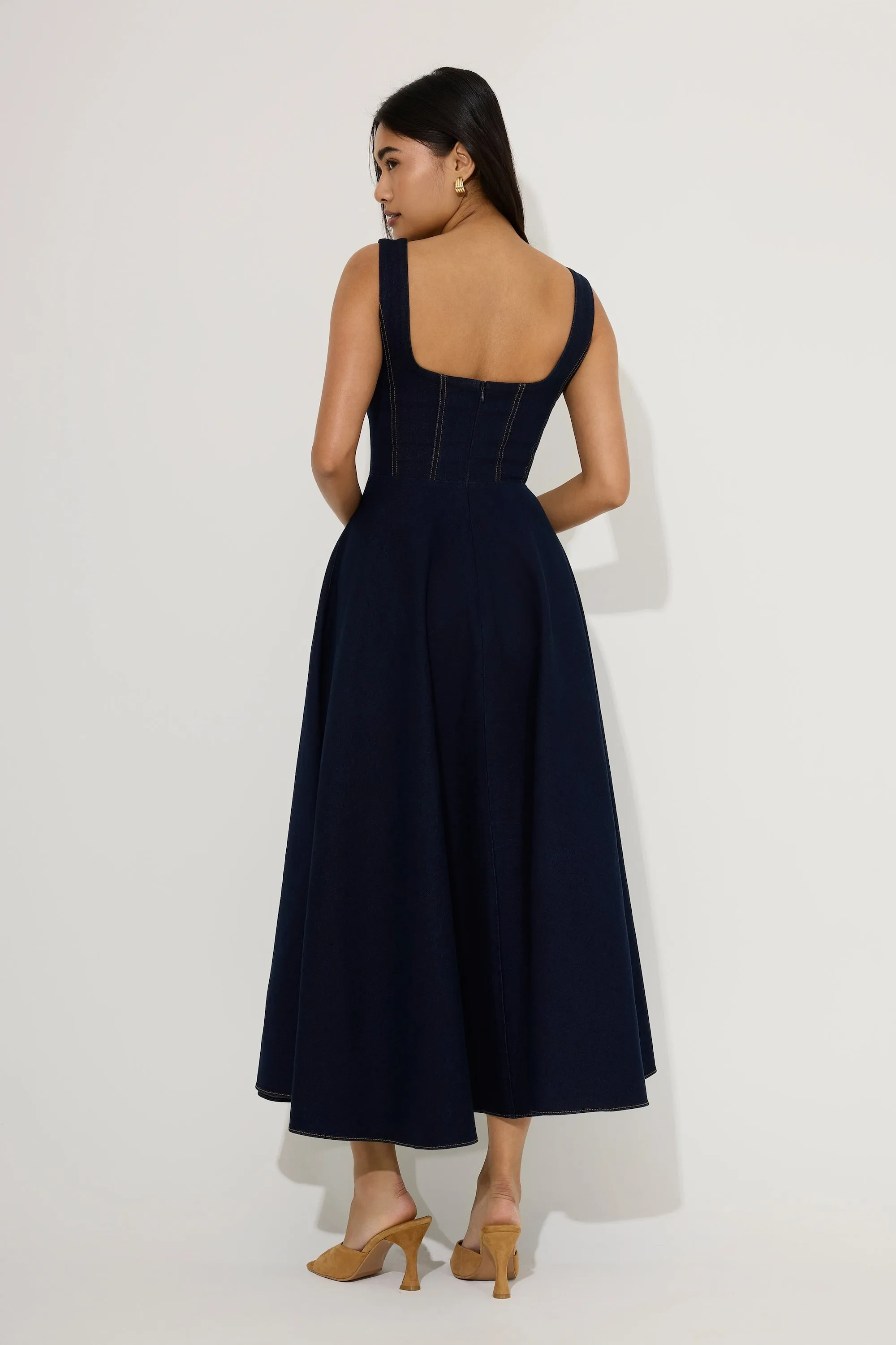Cotton Mix Denim Square Neck Midi Dress sold by Odd Muse product image thumbnail 4