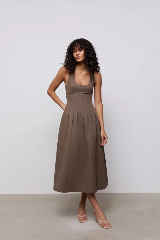 Cotton Mix Cinched Midi Dress made by Odd Muse