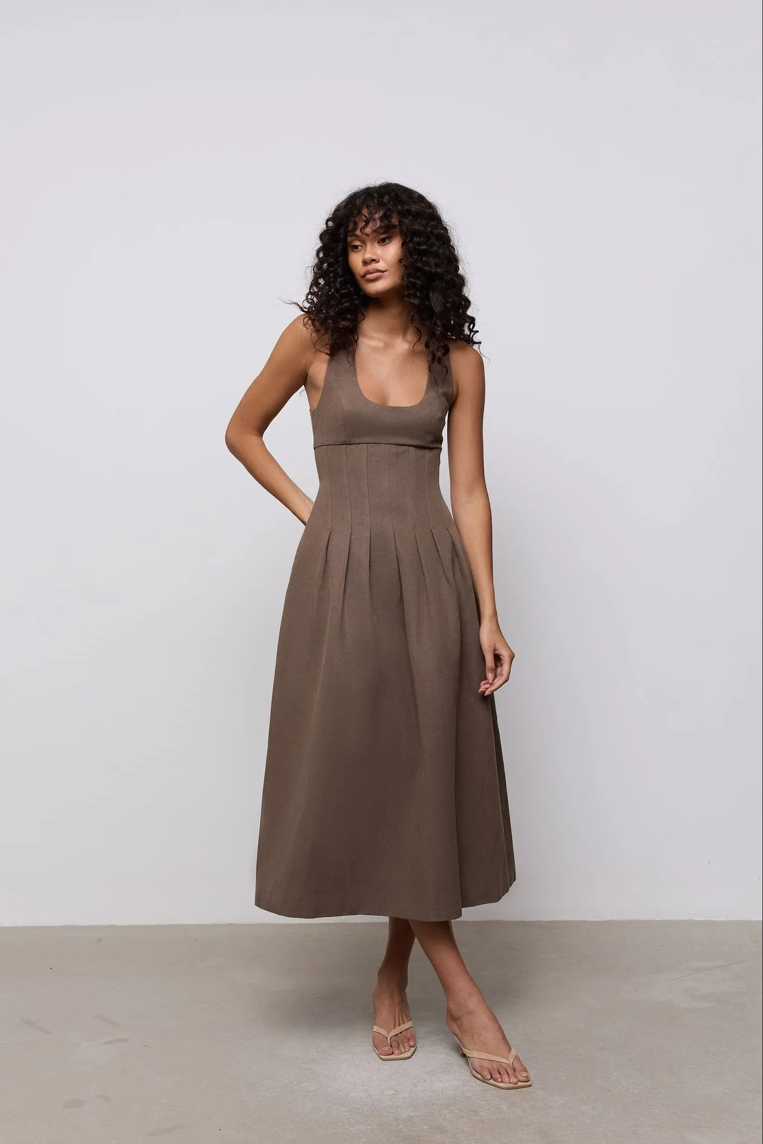 Cotton Mix Cinched Midi Dress sold by Odd Muse