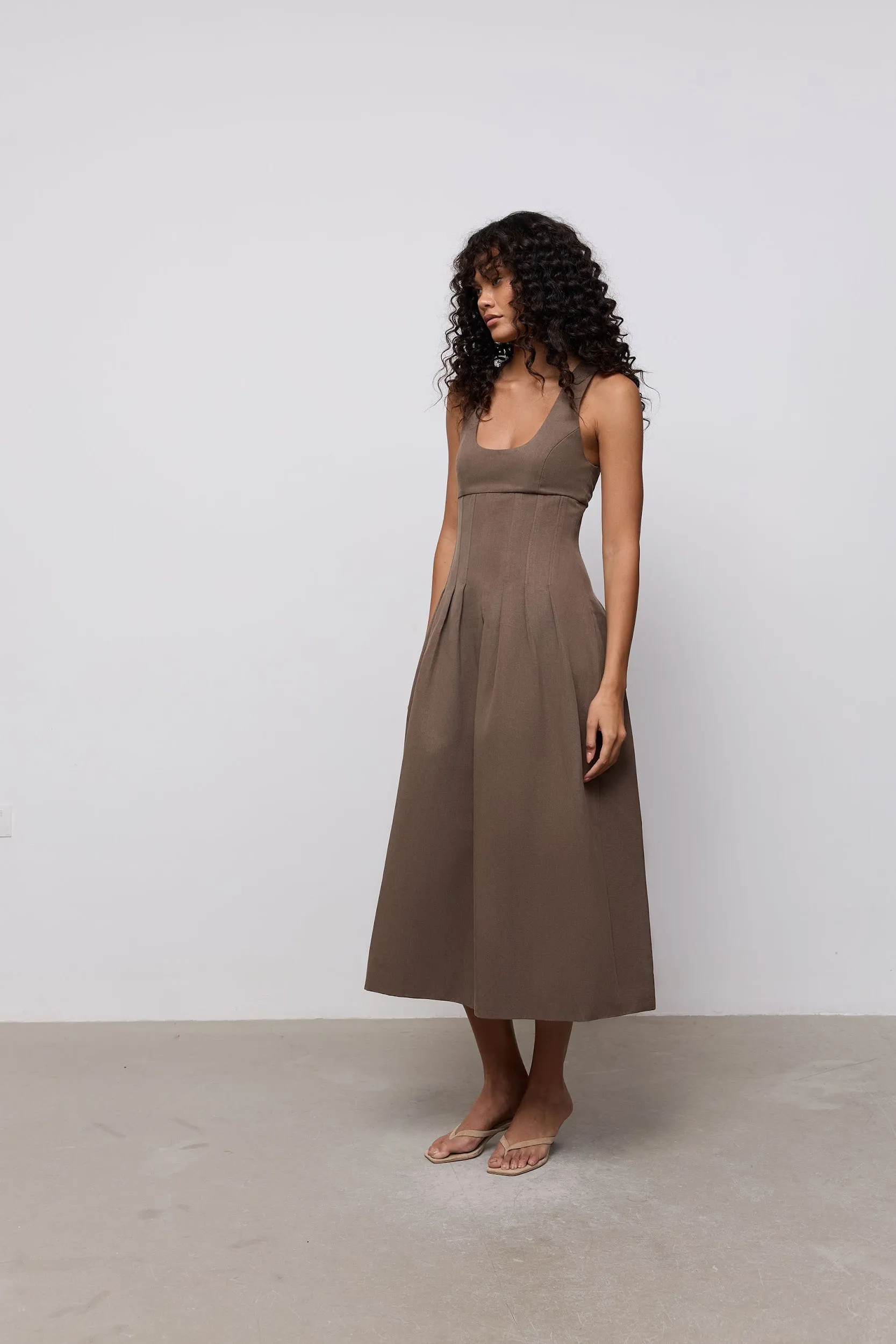 Cotton Mix Cinched Midi Dress sold by Odd Muse product image thumbnail 3