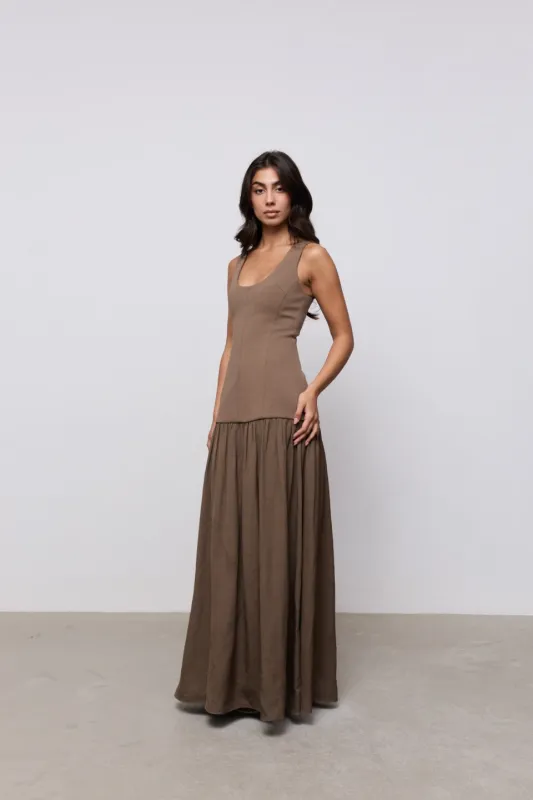 Linen Mix Dropped Waist Maxi Dress made by Odd Muse