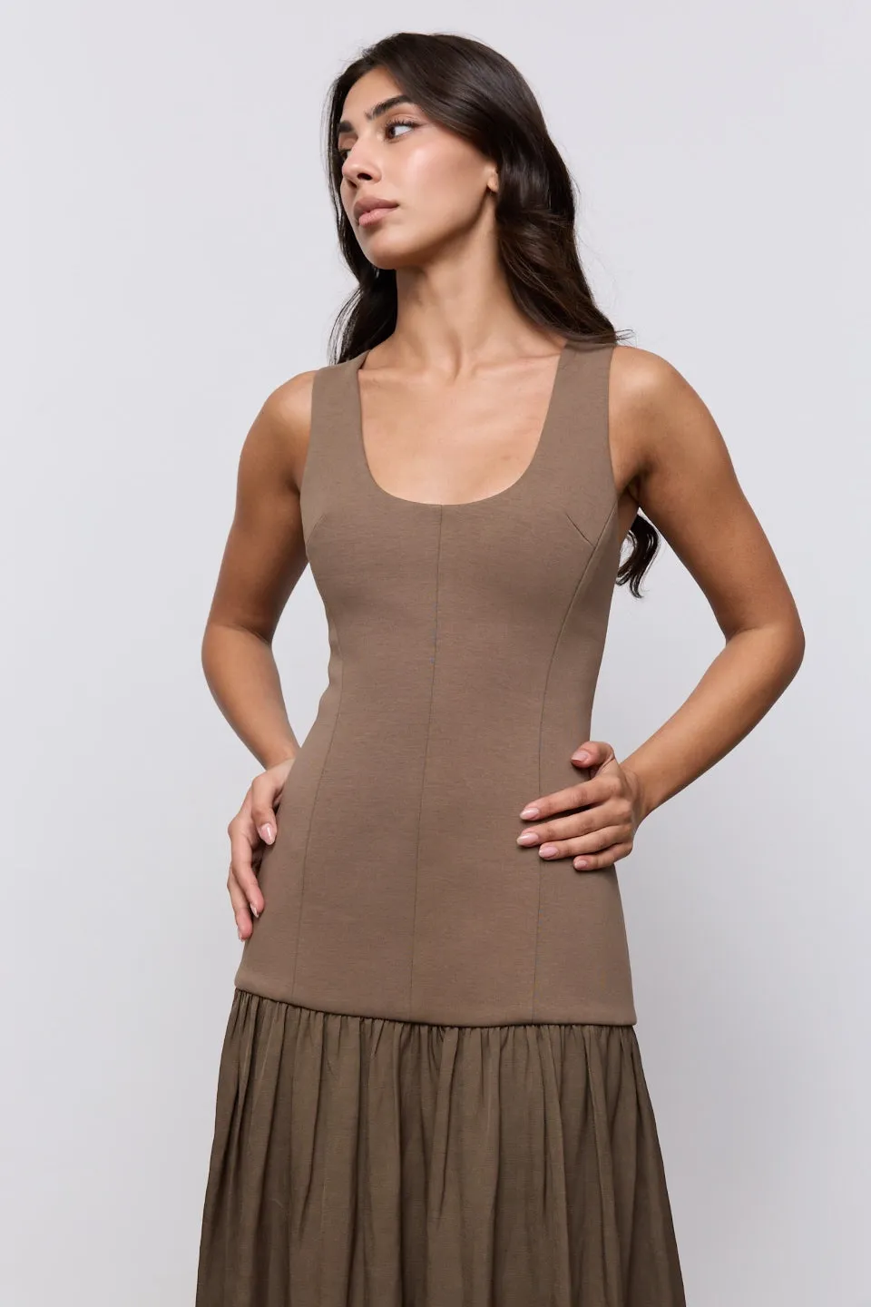 Linen Mix Dropped Waist Maxi Dress sold by Odd Muse product image thumbnail 2