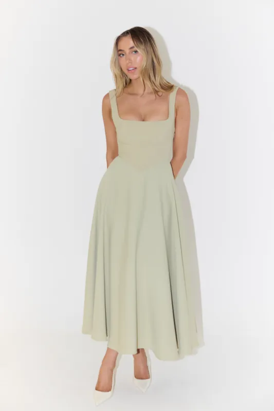 The Ultimate Muse High Waist Square Neck Midi Dress sold by Odd Muse