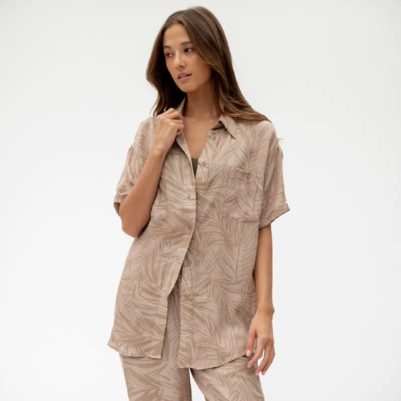 Day Trip Button Down - Petite Palm Fronds Tan made by Left on Friday