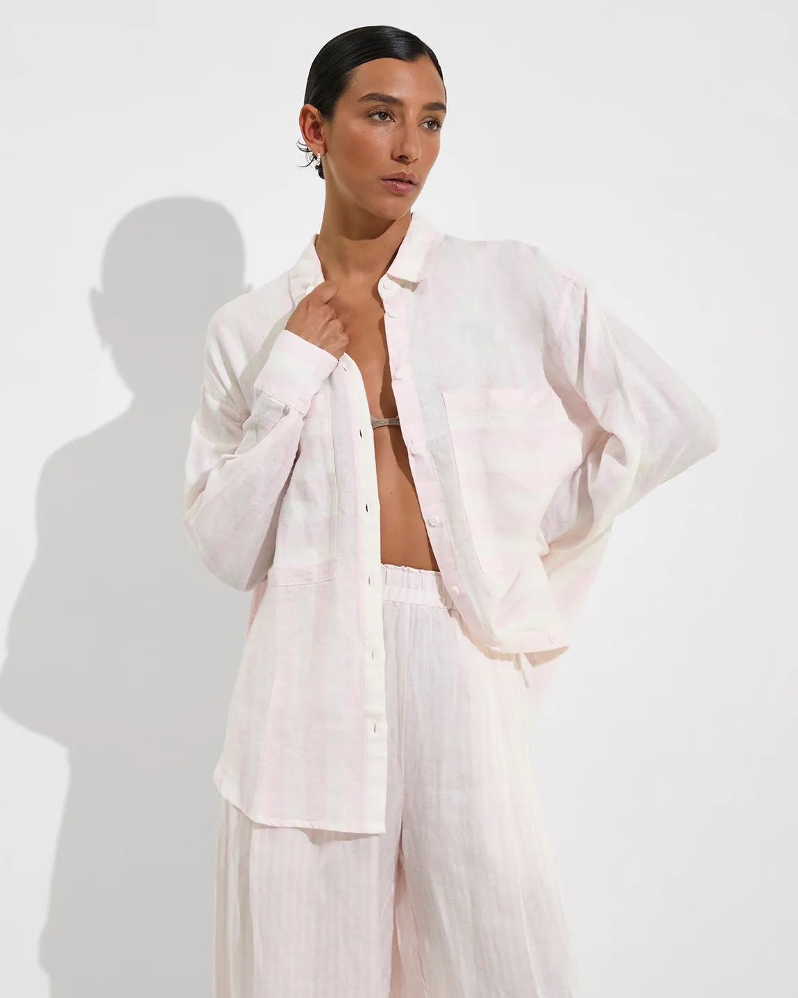 Getaway Button Down - Poolside Stripe: Delight / Coconut sold by Left on Friday