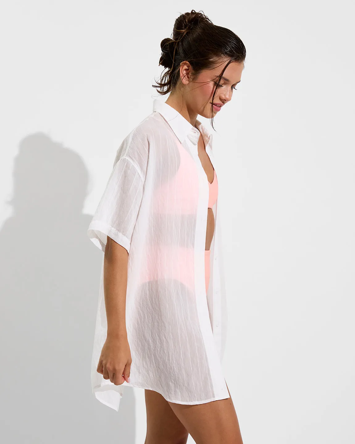 Day Trip Button Down *Sheer Stripe - Coconut sold by Left on Friday product image thumbnail 3