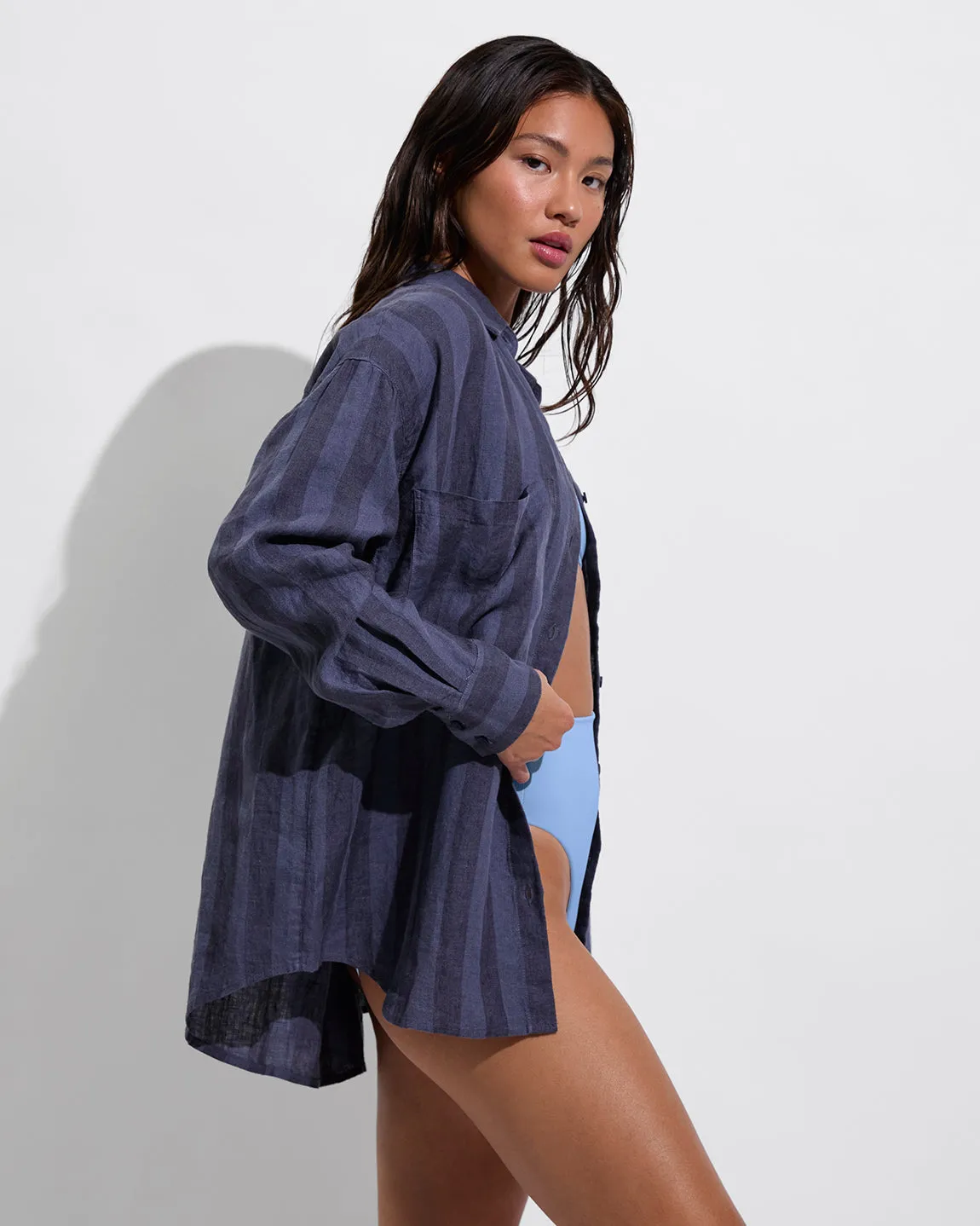 Getaway Button Down - Poolside Stripe: Varsity / Sprint sold by Left on Friday product image thumbnail 3