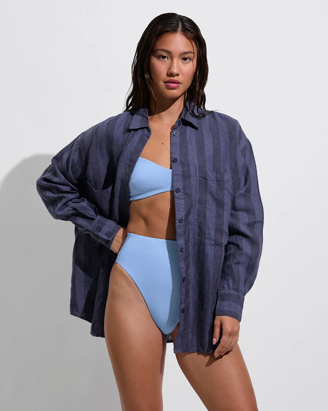 Getaway Button Down - Poolside Stripe: Varsity / Sprint sold by Left on Friday