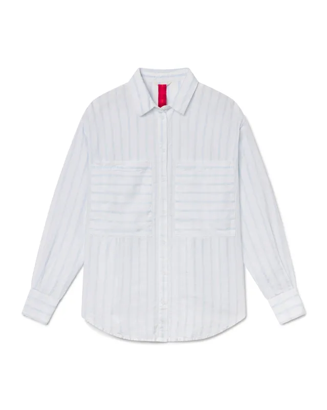 Getaway Button Down - Daybreak Stripe: Blue Skies / Coconut sold by Left on Friday