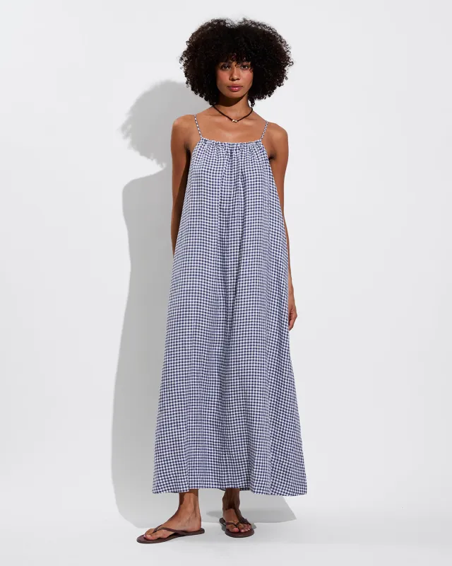Leisure Maxi Dress - Gingham: Varsity / Coconut made by Left on Friday
