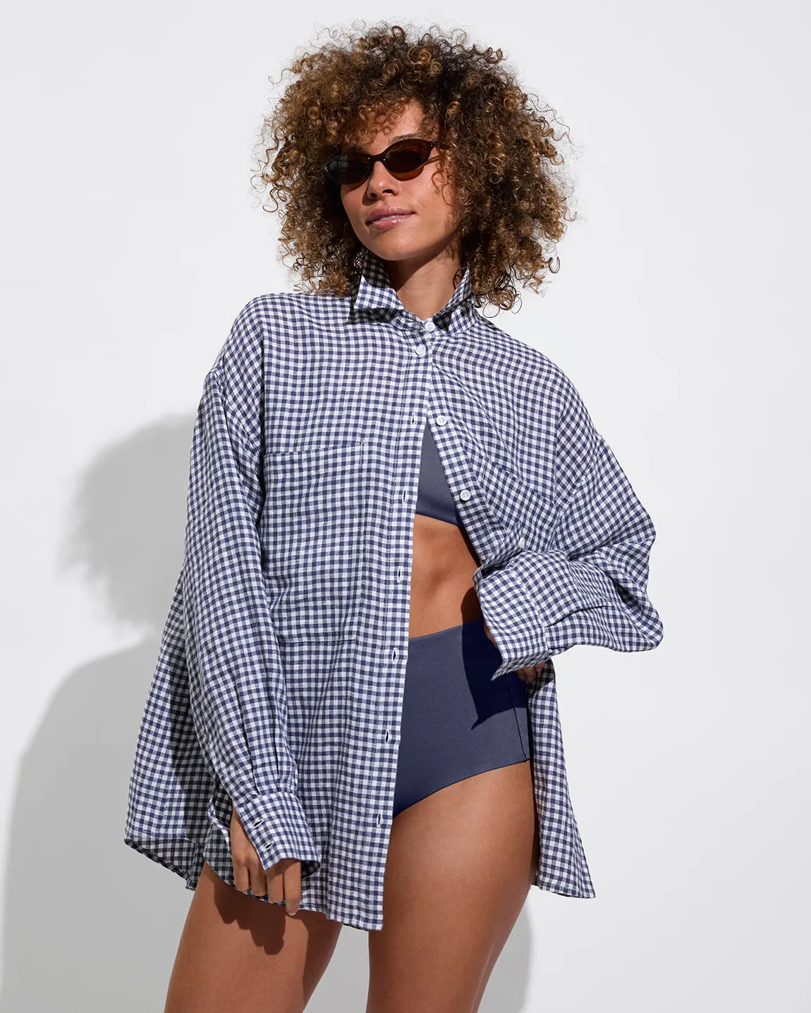 Getaway Button Down - Gingham: Varsity / Coconut sold by Left on Friday product image thumbnail 3