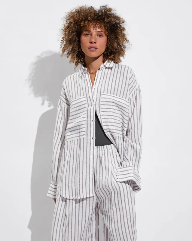 Getaway Button Down: Classic Stripe: Stormy / Coconut sold by Left on Friday