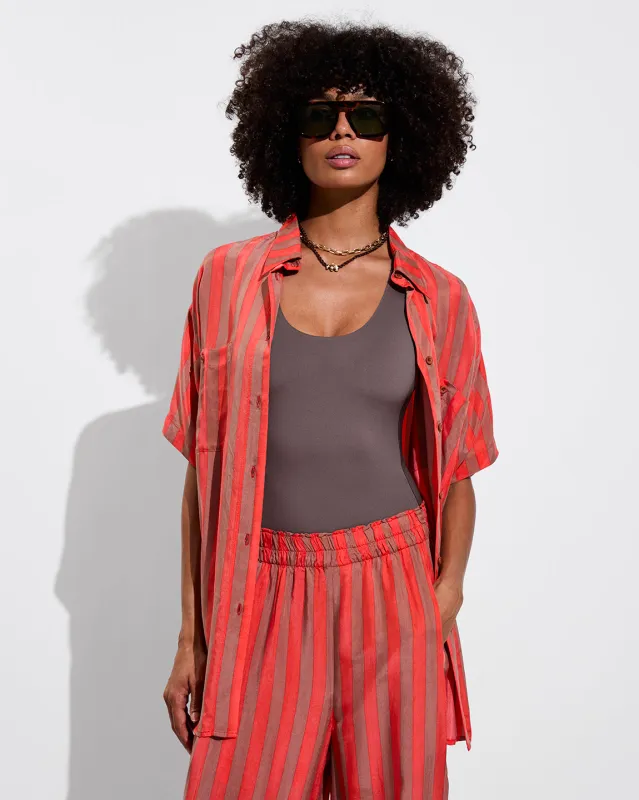 Day Trip Button Down - Sports Stripe: Mirage / Aperol made by Left on Friday