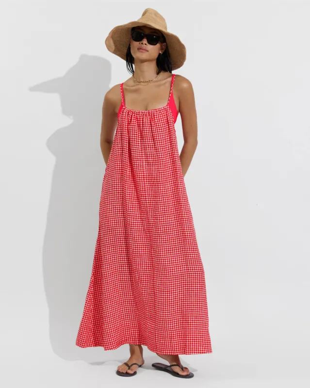 Leisure Maxi Dress - Gingham: Sweet Chili Heat / Coconut made by Left on Friday