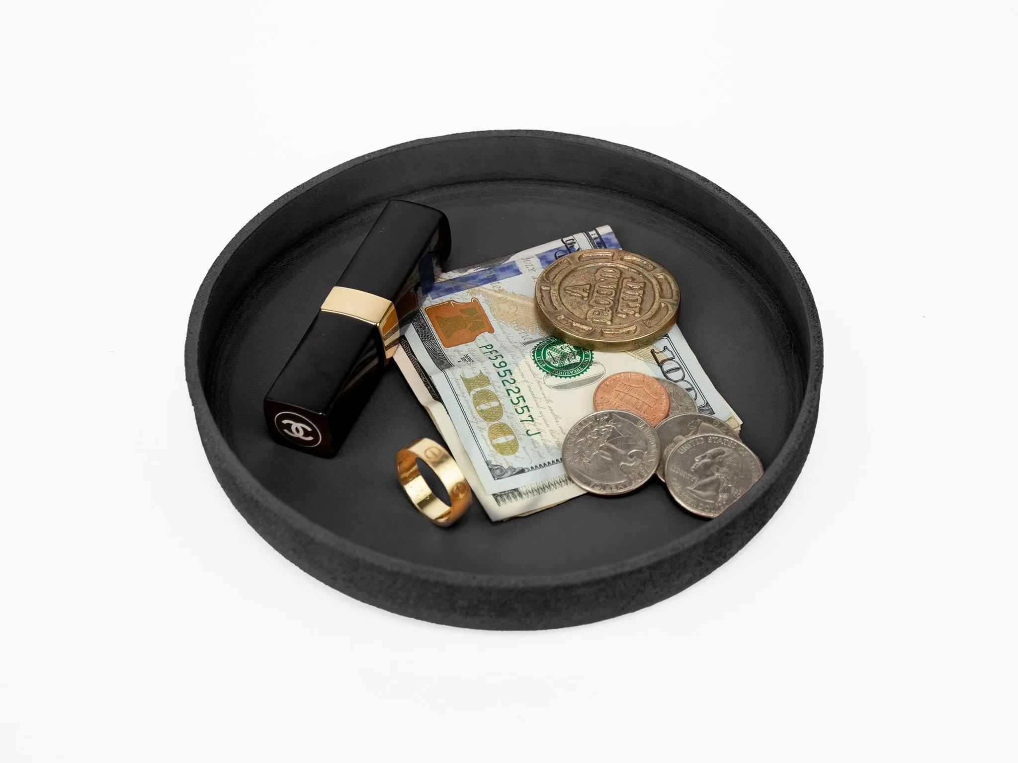 No. 310 Small Circle Leather Valet Tray, Black sold by Billykirk