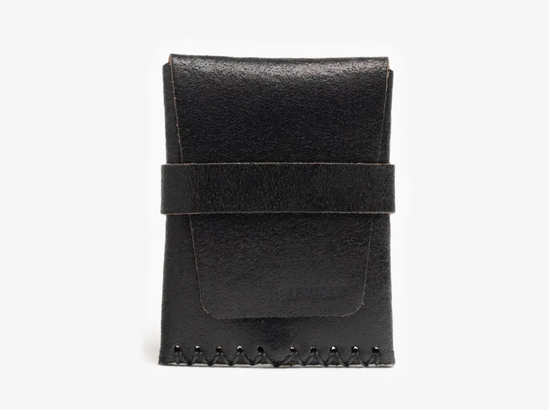 No. 155 Card Case with Flap, Ebony Waxed Flesh sold by Billykirk