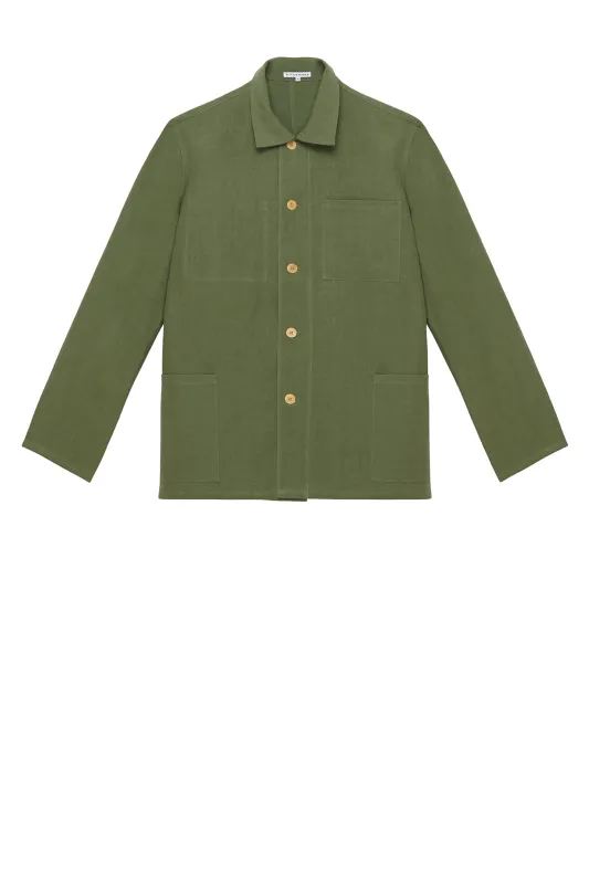 Chore Coat in Olive Green Linen made by Blluemade