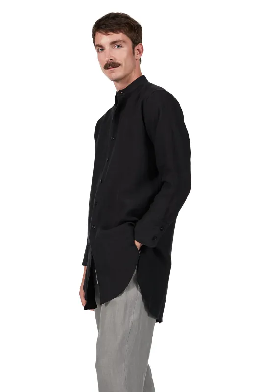 Tuxedo Shirt in Black Linen made by Blluemade