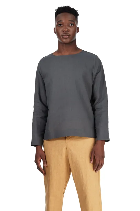 Long-Sleeved Tee in Grey Silk-Linen made by Blluemade