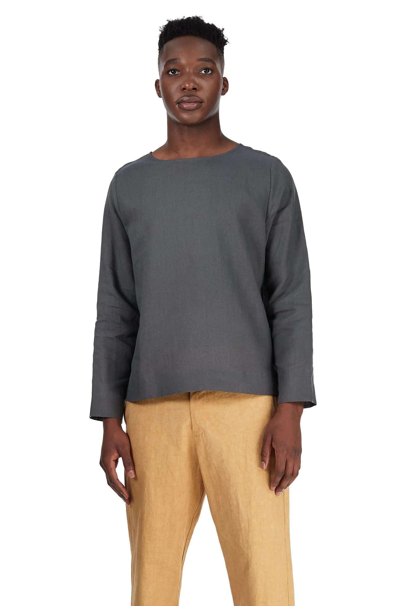 Long-Sleeved Tee in Grey Silk-Linen sold by Blluemade