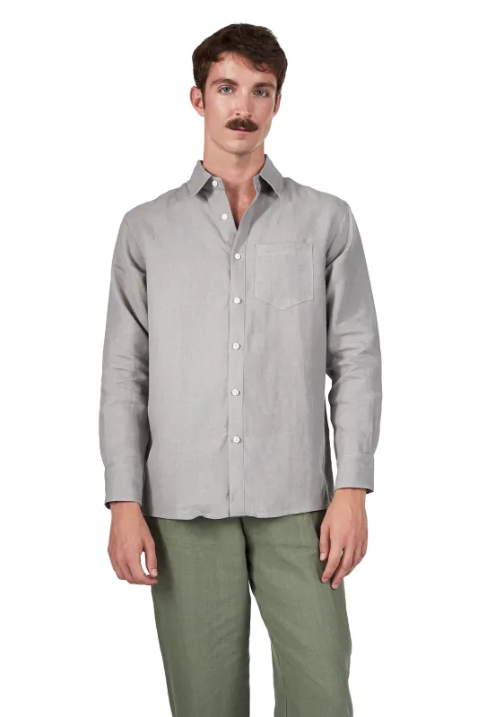 Long-sleeve Button Up in Fog Linen made by Blluemade