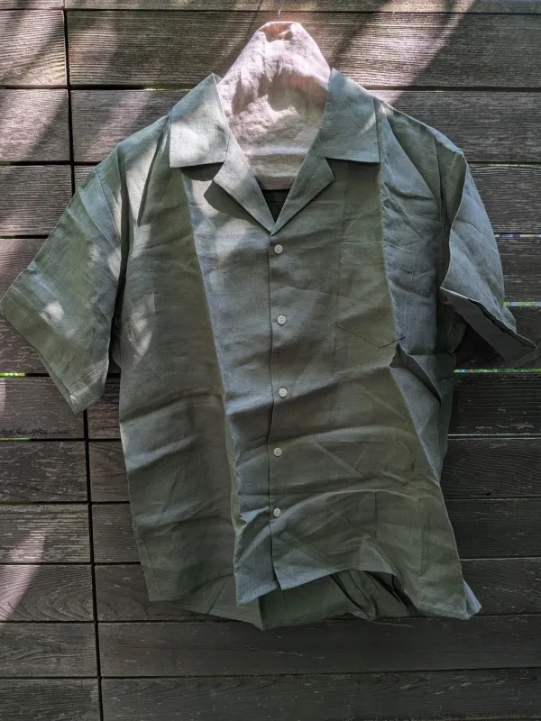 New Camp Collar Shirt in Moss Green Linen (Copy) made by Blluemade