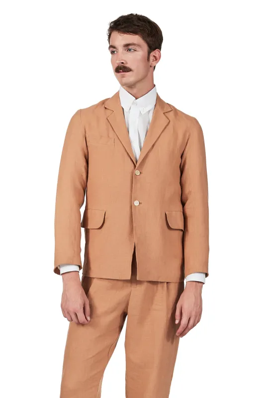 Long Lined Blazer in Toast Linen made by Blluemade