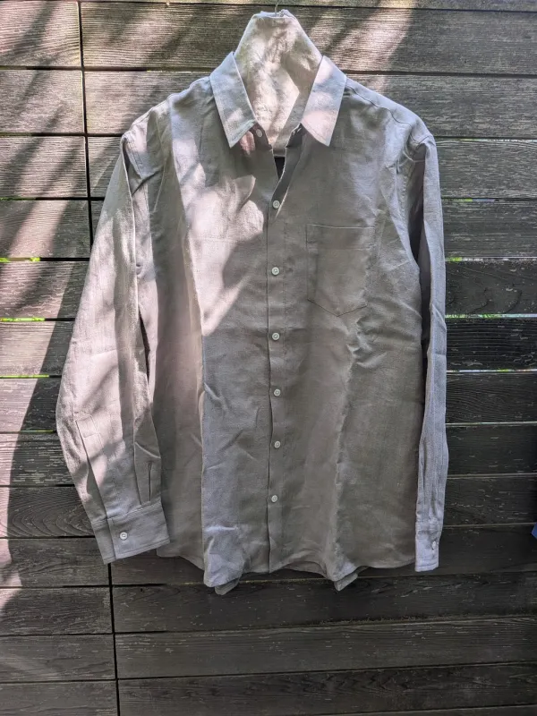 Long Sleeve Button Up in grey linen made by Blluemade