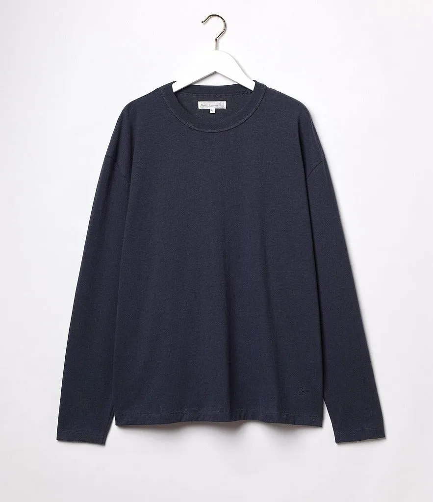 【Merz b. Schwanen】GHPLS01 Organic and Giza Cotton / Hemp Blend Charcoal 埃及棉混紡炭灰色長袖素T sold by Blue Beach Denim