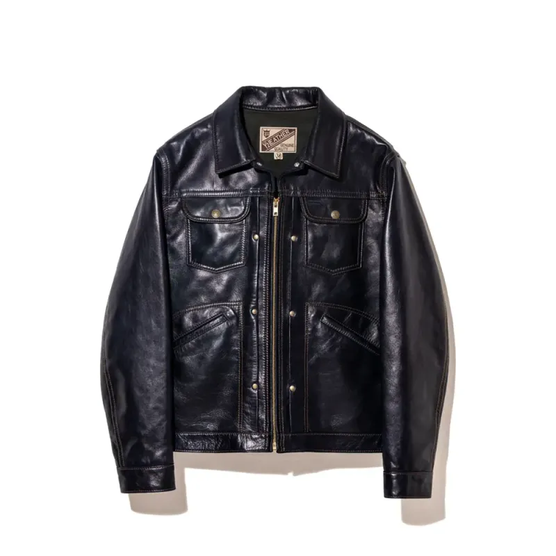 【Y'2 Leather】IB-161 INDIGO HORSE 24MJZ 60s Denim Zip Jacket 藍染馬皮藍哥復古皮衣 sold by Blue Beach Denim