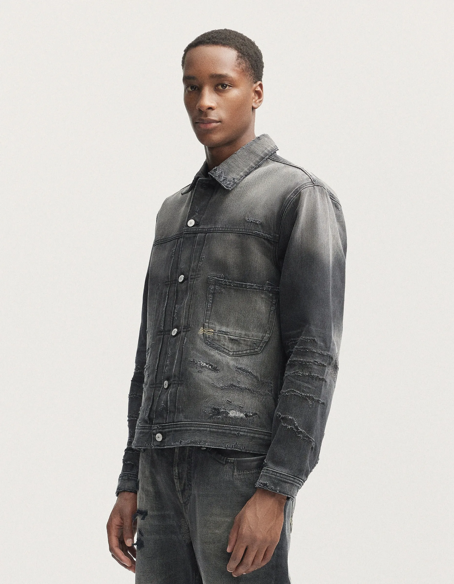 【DENHAM】Dagger Work Jacket Phantom Black Selvedge Repair 工匠復刻重度補釘破壞牛仔夾克 sold by Blue Beach Denim product image thumbnail 2