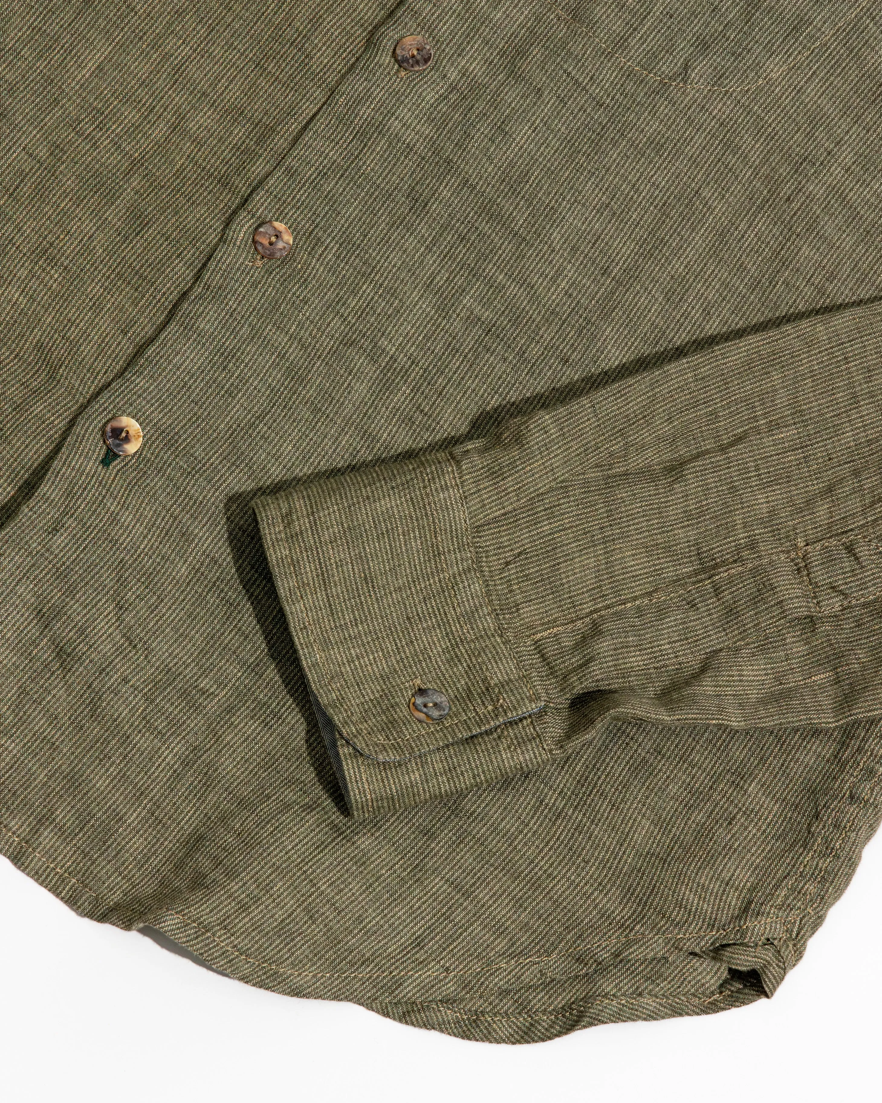 【Scarti-Lab】Linen Woven Man Stripe Shirt Avocado 304 SV474 義製亞麻直條紋襯衫 草綠色 sold by Blue Beach Denim product image thumbnail 5